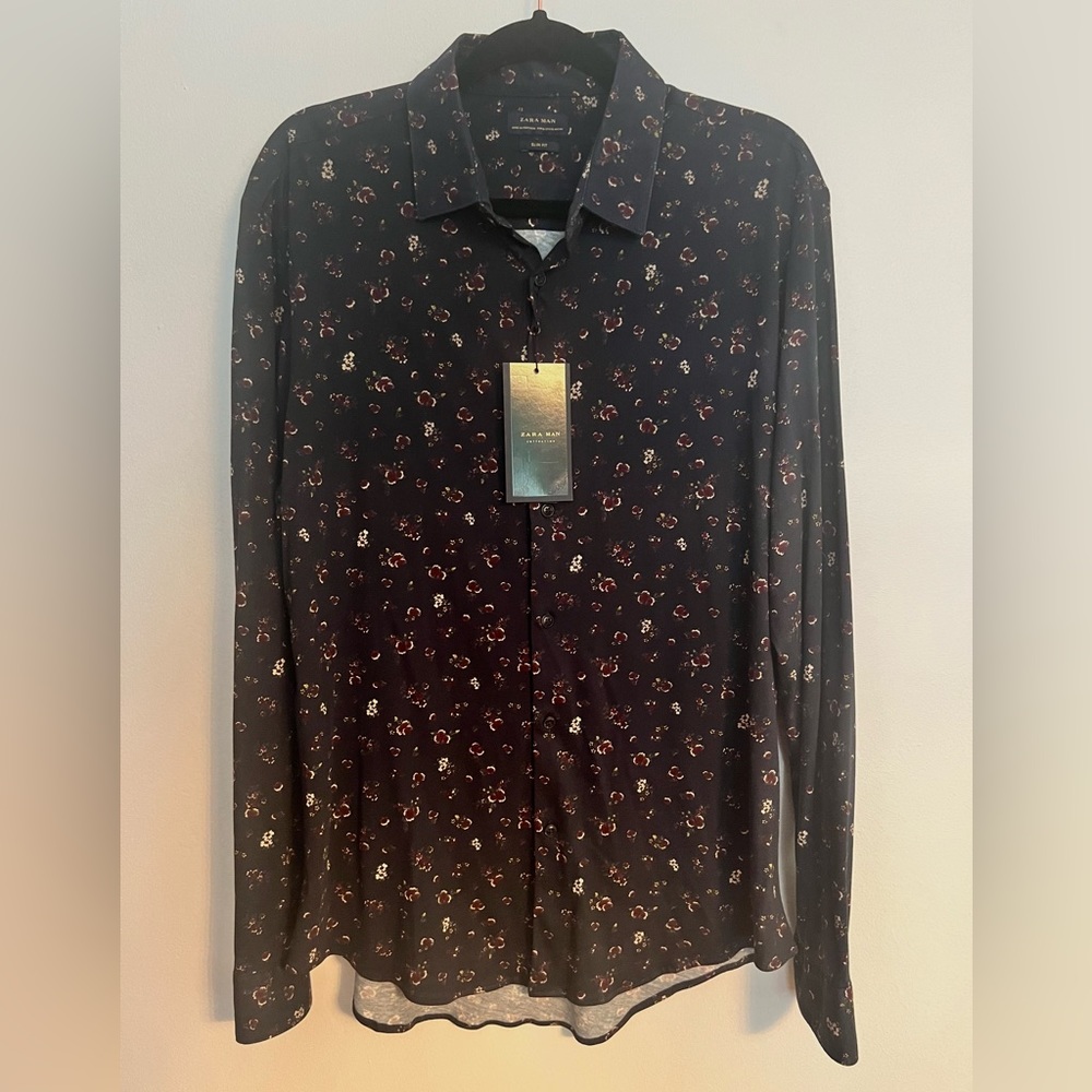 NWT Zara Man Slim Fit Button Down Floral Shirt